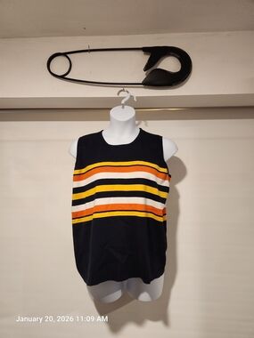 Claiborne Black Sleeveless Knit Tank with Yellow, Orange & Cream Stripes